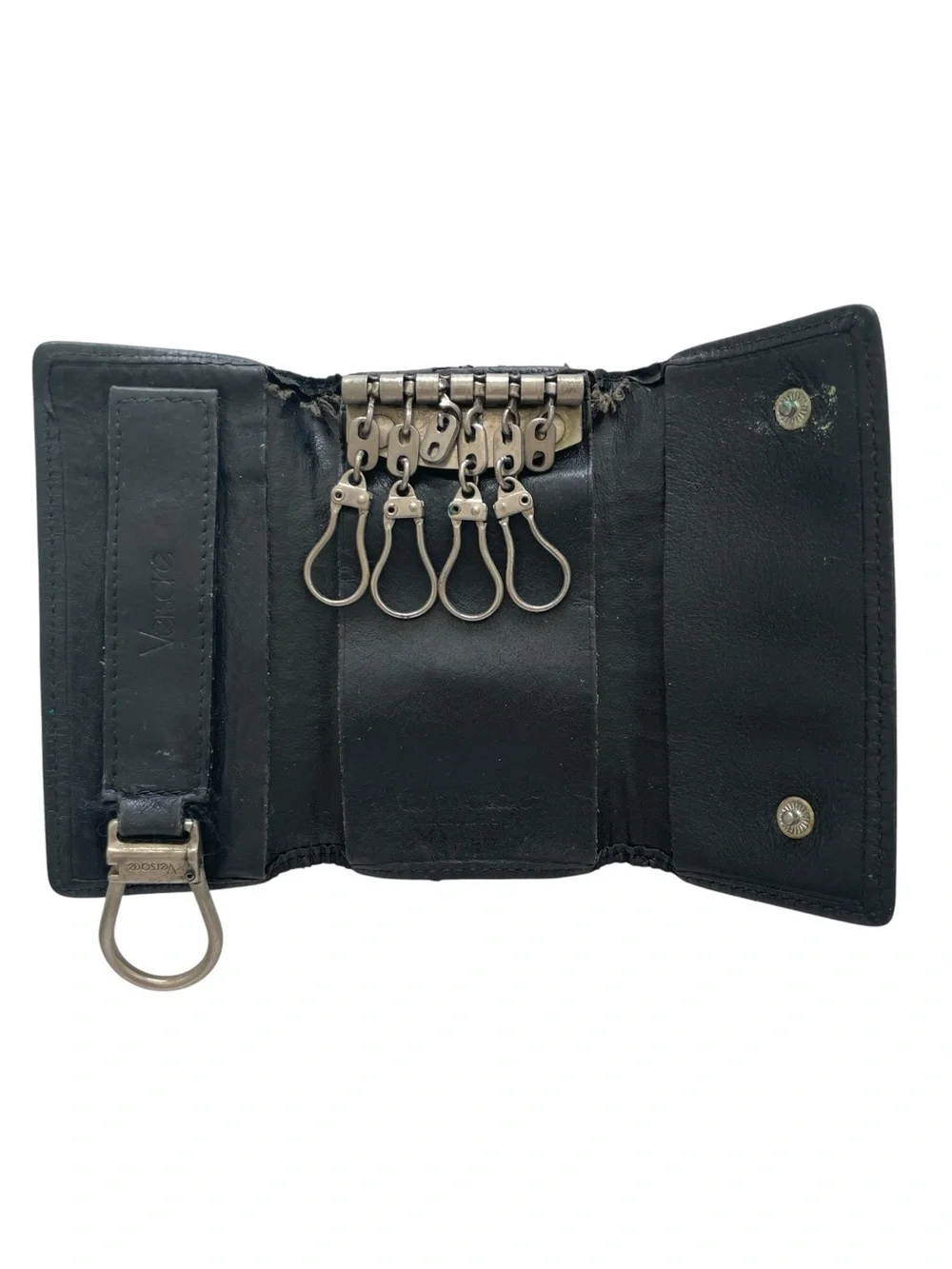 Vintage Gianni Versace Black Leather 6 Ring Key Case Wallet